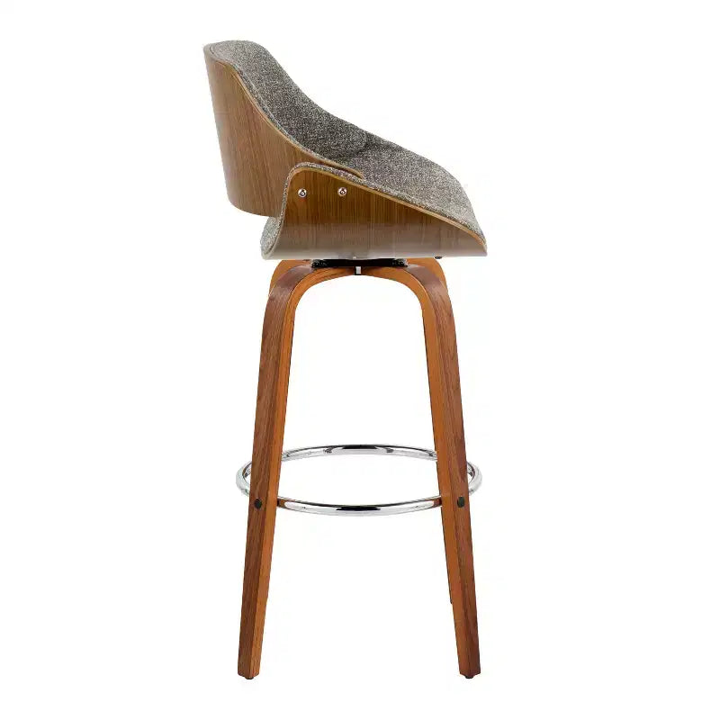 Sgabelli Fabrizzi Noce/Cromo/Grigio: Design Moderno di Metà Secolo, Altezza Fissa 74 cm, Girevoli, Poggiapiedi
