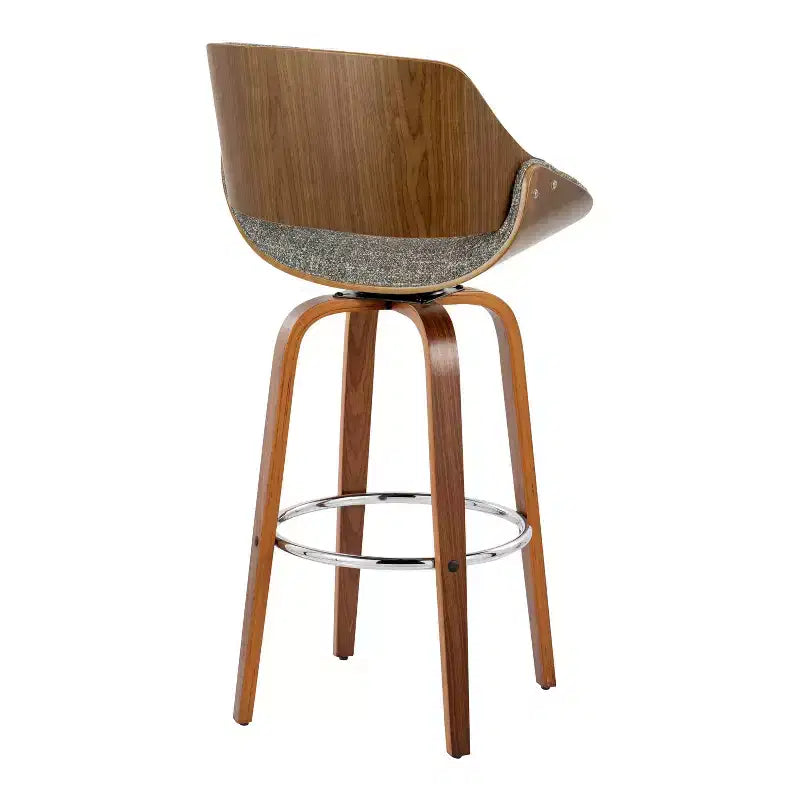 Sgabelli Fabrizzi Noce/Cromo/Grigio: Design Moderno di Metà Secolo, Altezza Fissa 74 cm, Girevoli, Poggiapiedi