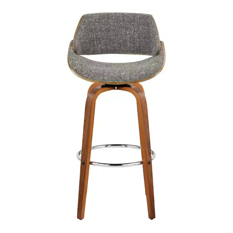 Sgabelli Fabrizzi Noce/Cromo/Grigio: Design Moderno di Metà Secolo, Altezza Fissa 74 cm, Girevoli, Poggiapiedi