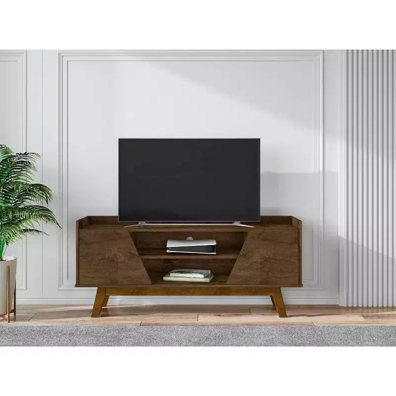 Mobile TV a 4 ripiani Marcus Mid-Century Modern per TV fino a 55", marrone rustico