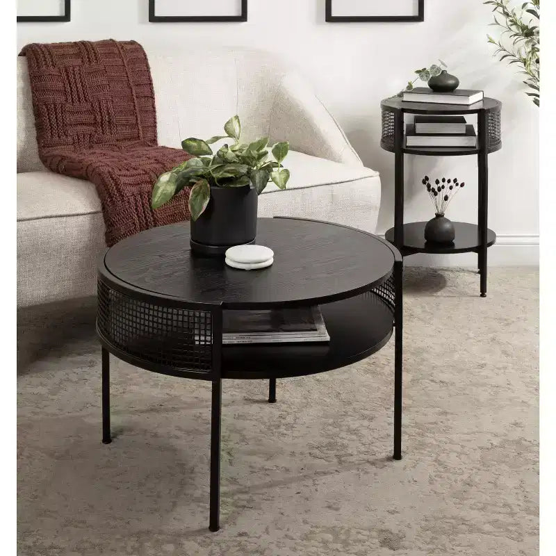 Tavolino rotondo Urso in legno e metallo, 16x15x25, nero