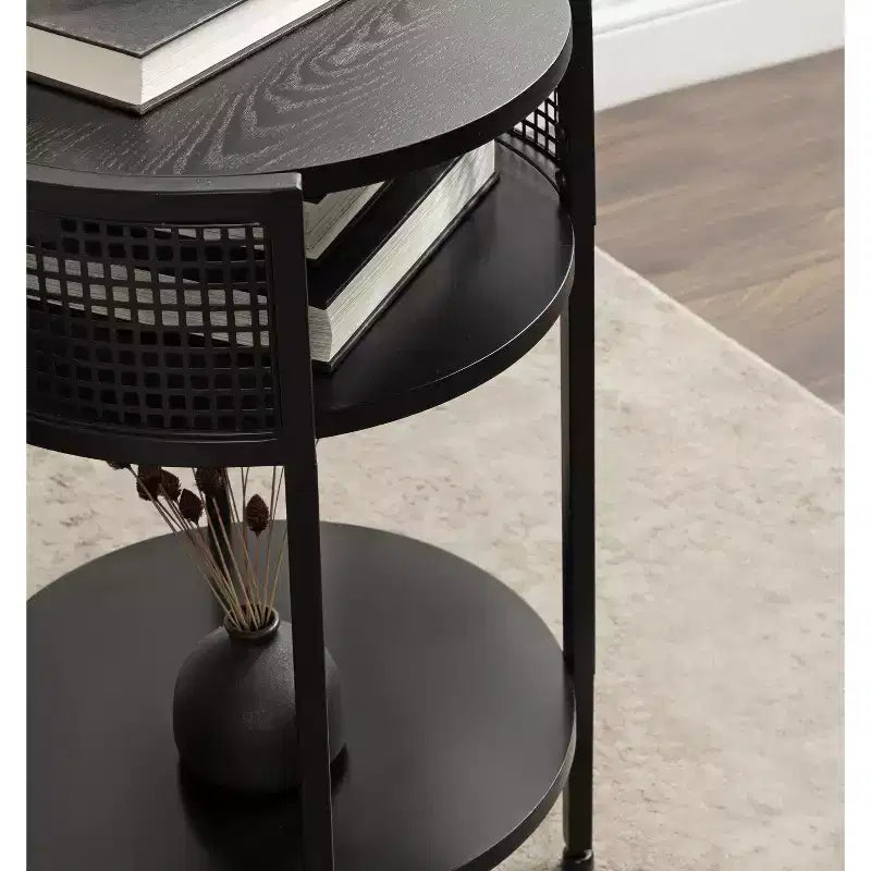 Tavolino rotondo Urso in legno e metallo, 16x15x25, nero