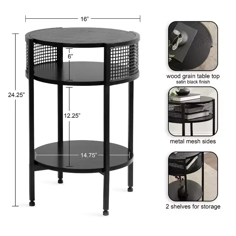 Tavolino rotondo Urso in legno e metallo, 16x15x25, nero