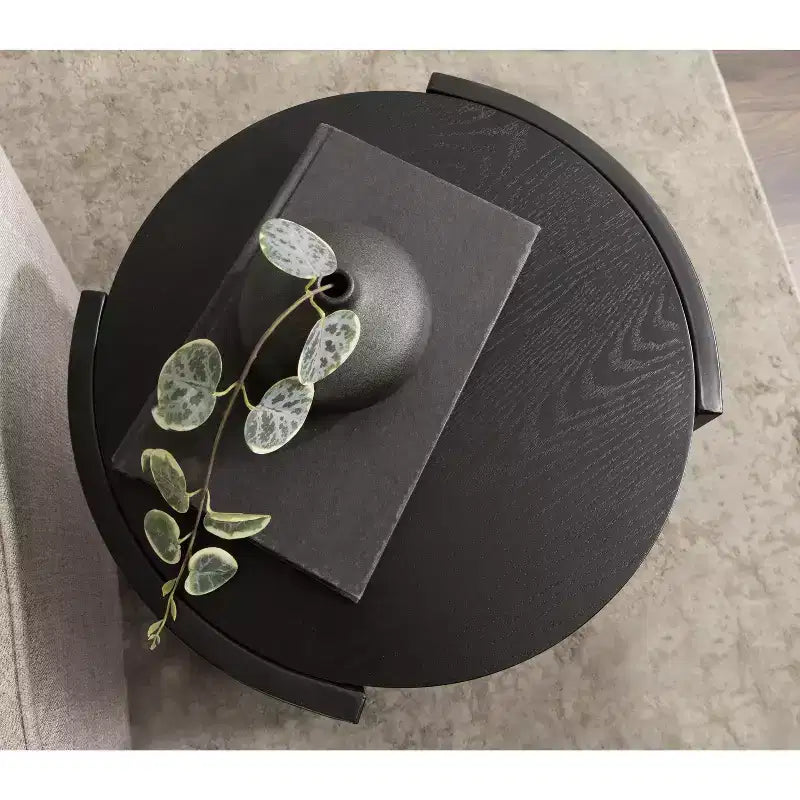 Tavolino rotondo Urso in legno e metallo, 16x15x25, nero
