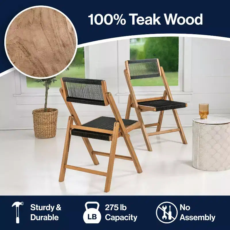 Sedia pieghevole Olivier Coastal moderna in legno e corda con schienale regolabile