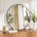 Round Mirror, Circle Mirror, Black Metal Frame Round Mirror for Wall, Round Bathroom Mirror for Entryway, Bedroom, Vanity