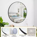 Specchio Rotondo, Specchio Circolare, Specchio Rotondo con Cornice in Metallo Nero per Parete, Specchio Rotondo per Bagno, Ingresso, Camera da Letto, Toeletta