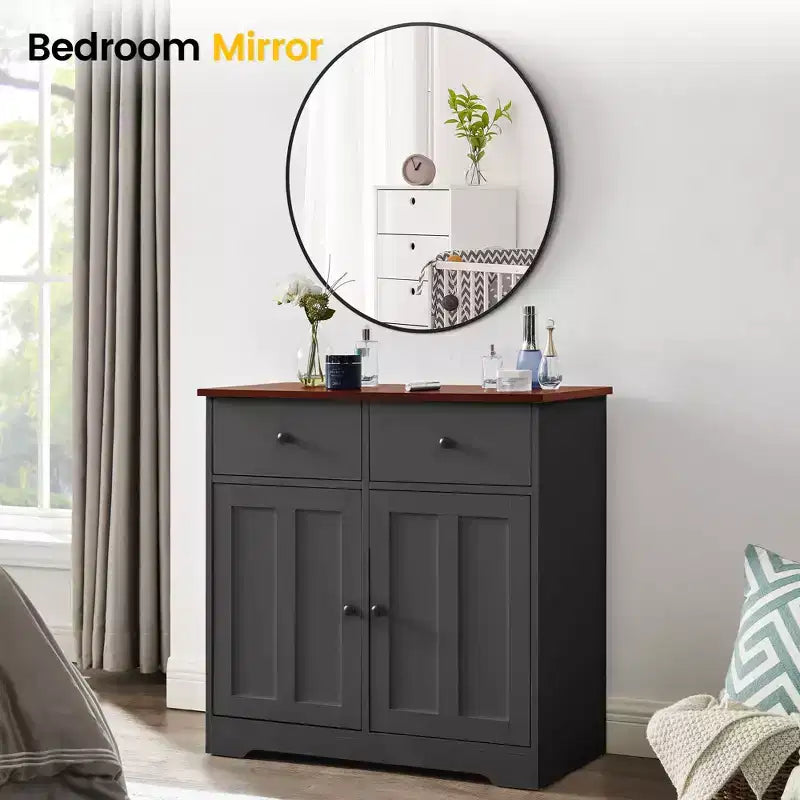 Specchio Rotondo, Specchio Circolare, Specchio Rotondo con Cornice in Metallo Nero per Parete, Specchio Rotondo per Bagno, Ingresso, Camera da Letto, Toeletta