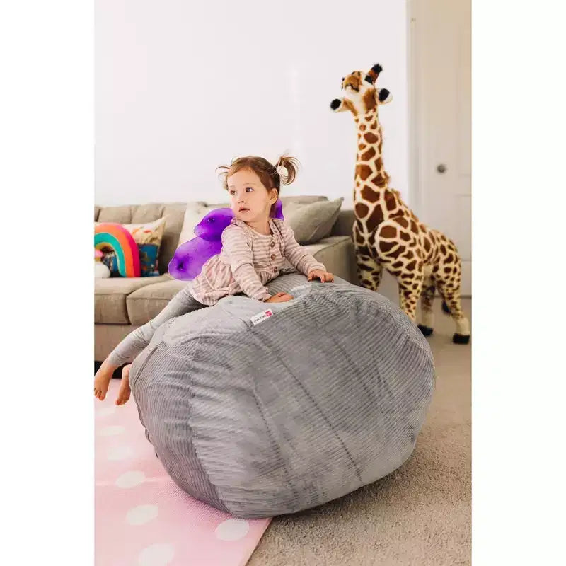 Stuff 'n Sit Grande 84 cm Fodera per Pouf Contenitore per Peluche e Giocattoli - Velluto a Coste Grigio Chiaro - per Bambini