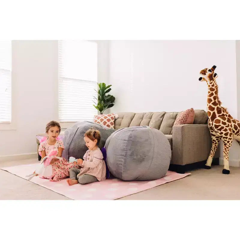Stuff 'n Sit Grande 84 cm Fodera per Pouf Contenitore per Peluche e Giocattoli - Velluto a Coste Grigio Chiaro - per Bambini